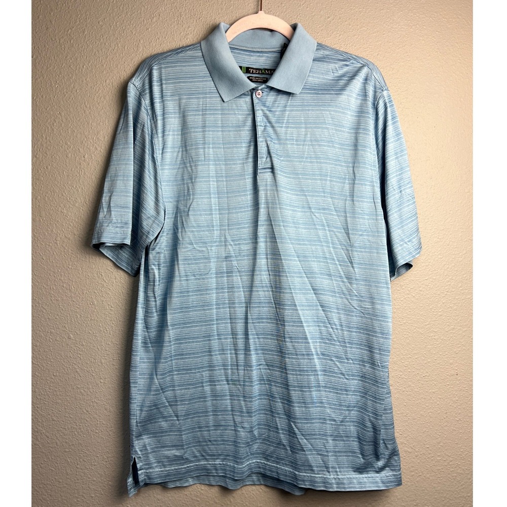 Tehama Mens Blue Space Dye Polo Shirt Double Mercerized Pima Cotton Rayon Size M